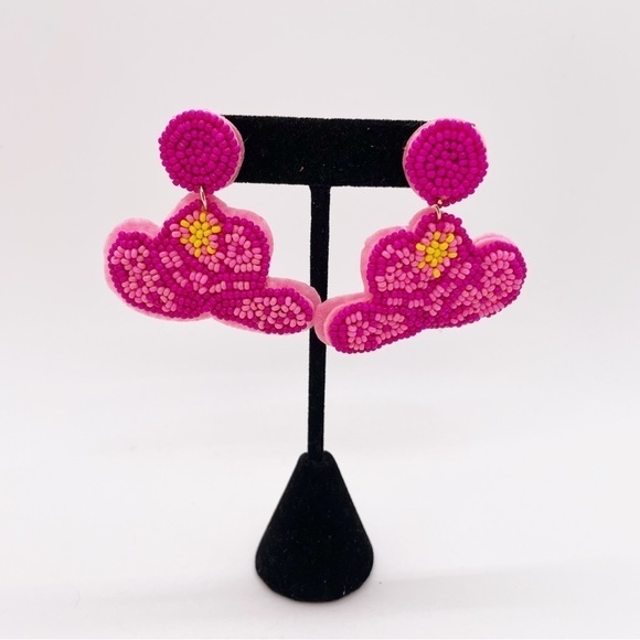 Pink Beaded Cowboy Hat Earrings - Picture 1 of 4